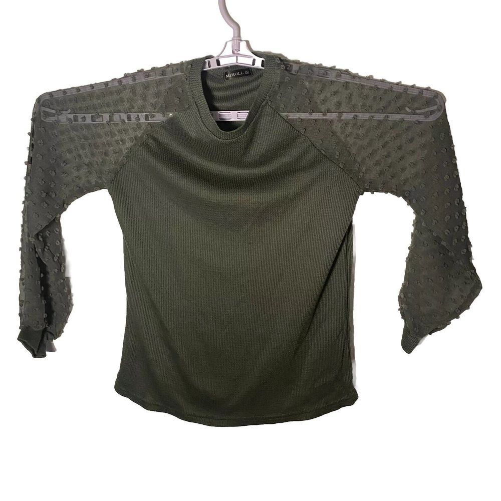 Miholl‎ Top Women's Size S Green Polyester Blend Long Sleeves Round Neck